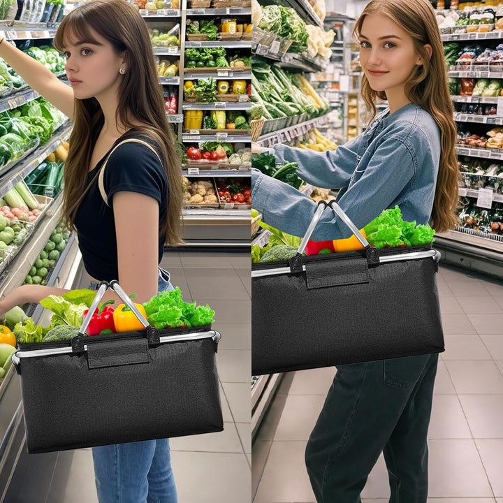 JXCTNNU Picknickkorb 25L Einkaufskorb Faltbar Gross Picknickkorb Kühlkorb Einkaufskorb mit Deckel Tr