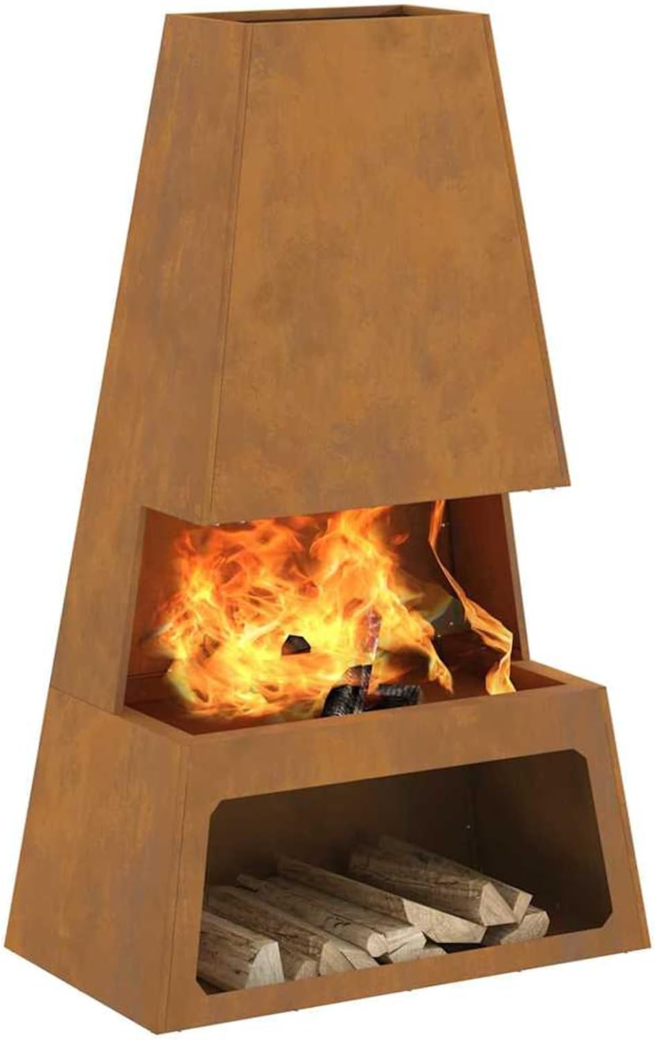 Gecheer Feuergrill, kegelförmiges Design, 60x35x100 cm, Cortenstahl, für Aussenbereich und Entspannu