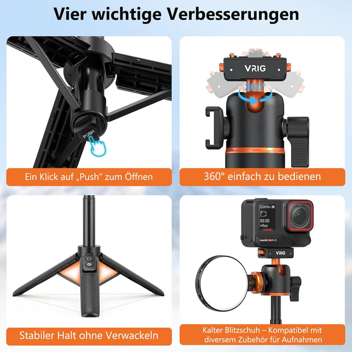VRIG AC-50 Selfie-Stick Stativ für Insta 360 Ace Pro 2/ Ace Pro/ X5/ X4 Air | 55 cm Verlängerungssta