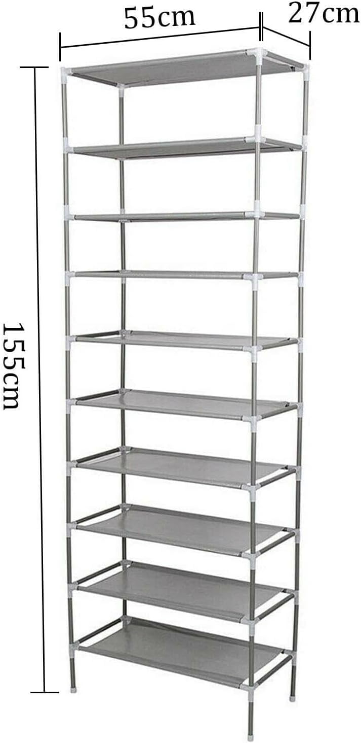 Schuhregal 10 Ebenen, Höhenverstellbar und Platzsparend, Metall Schuhständer für 32 bis 40 Paar Schu