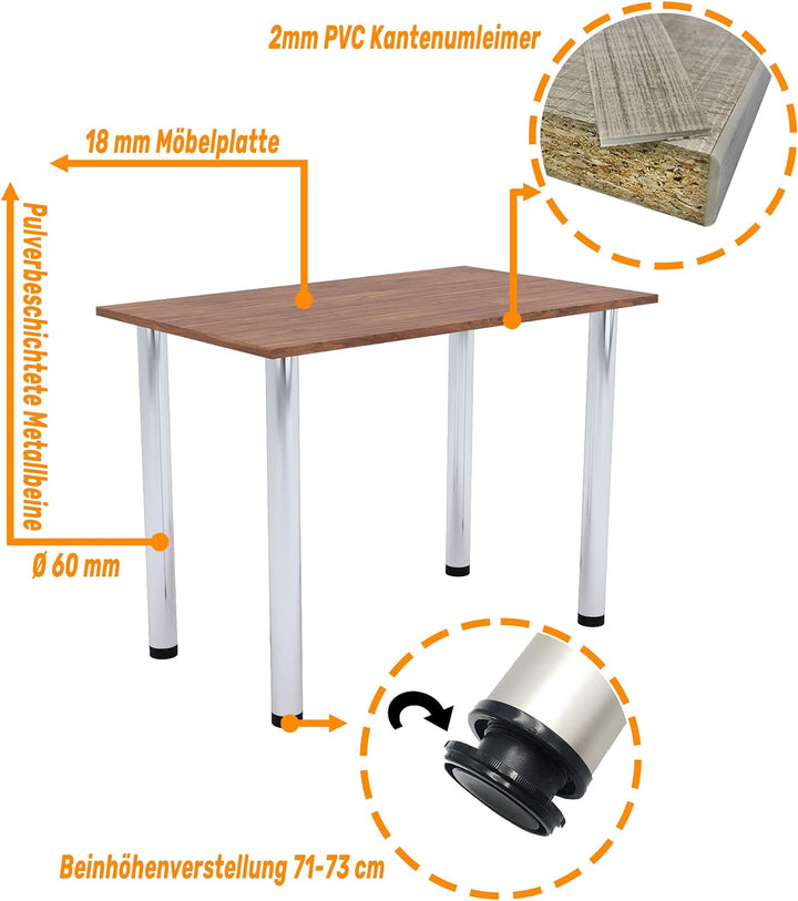 mikon 70x40 | Esszimmertisch - Esstisch - Tisch mit Chrombeinen - Küchentisch - Bürotisch | Burgund