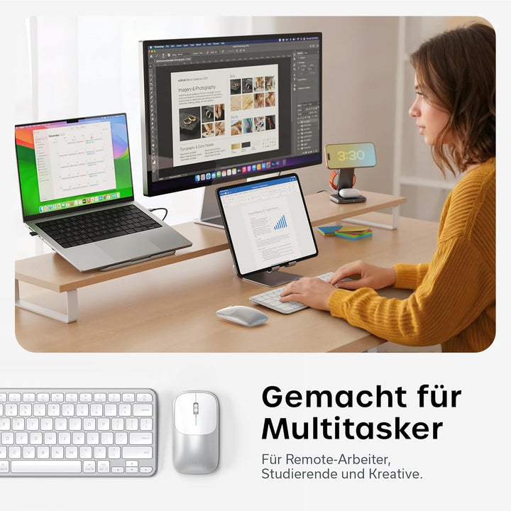 SATECHI Kabelloses Tastatur- &amp; Maus-Set Slim CEX1, Bluetooth Multi-Geräte, mit USB-C-Empfänger, 𝗨𝗦-𝗘