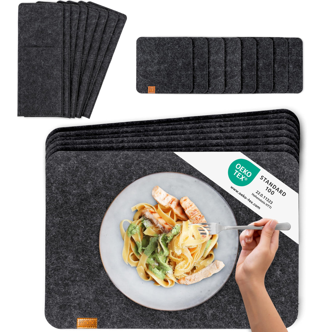 MIQIO Tischset aus Filz - 24er Tisch Untersetzer-Set - Filz Tischset abwaschbar - 8 Platzsets, Glasu