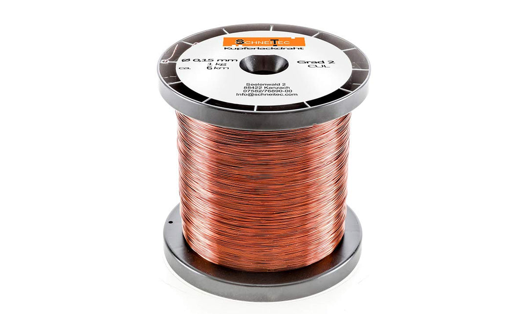 Kupferlackdraht W210 Ø 0,15 mm 1 kg, ca. 6000m - CU Lackdraht Grad 2 CUL Kupferdraht Gewicht 1 Kilog