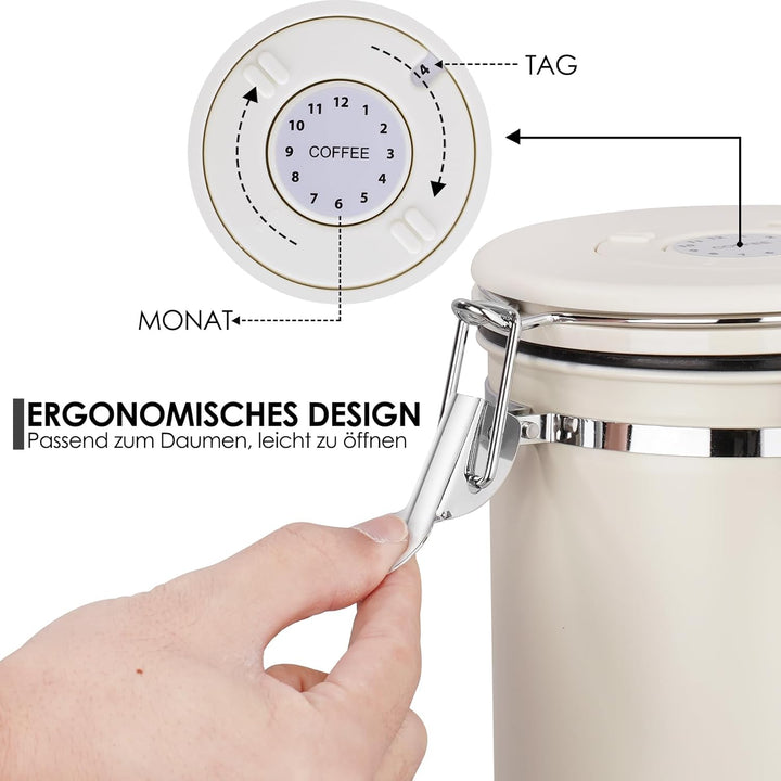 Kaffeedose Luftdicht 1kg Bohnen, 2,8 L Kaffeebohnenbehälter mit Auslassventil, Kaffeedose Luftdicht
