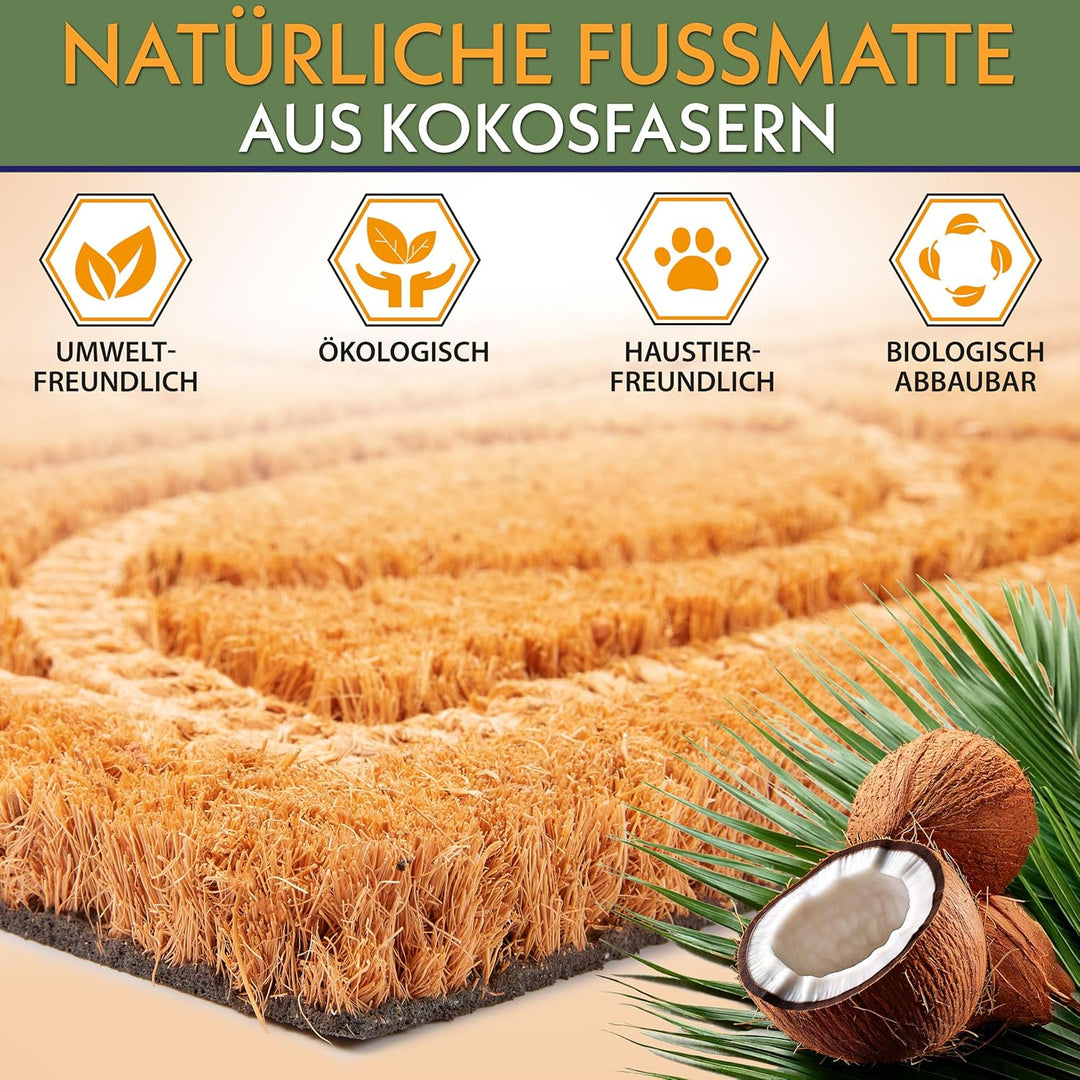 BRUBAKER Fussmatte für Aussen und Innen - Welcome - 45 x 75 cm Schmutzfangmatte aus 100% Kokos - 3D