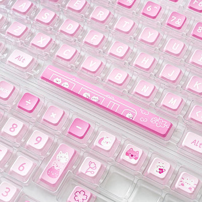 YUNZII Sakura Kitty Dye Sub Keycaps, 120 Pudding Keycaps Sublimation PBT Custom Keycaps mit Key Pull