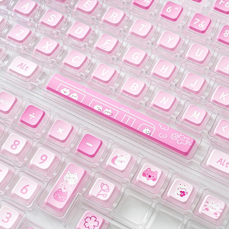 YUNZII Sakura Kitty Dye Sub Keycaps, 120 Pudding Keycaps Sublimation PBT Custom Keycaps mit Key Pull