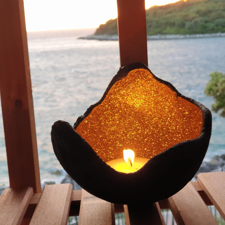 Stoamandal Lichtschale gold - M (20cm) - Beton schwarz - grau - Unikat handmade - Geburtstagsgeschen