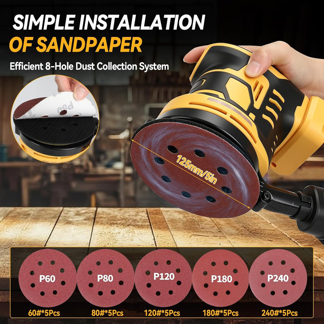 Akku Exzenterschleifer für makita 18V, 125MM Schleifmaschine für Holz mit Staubabsaugung, 25 Schleif