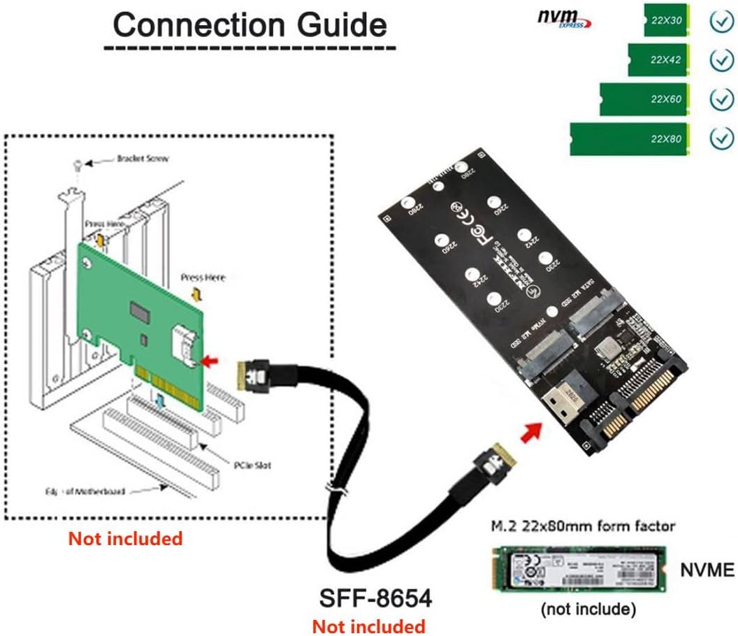chenyang M.2 NVME PCIE SSD auf SFF-8654 ＆ NGFF SATA SSD auf SATA 2 in 1 Combo Adapter für Mainboard(