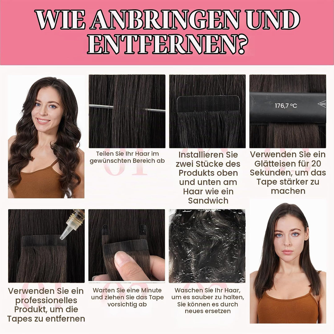 GOO GOO Tape in Extensions Echthaar, Tape Extensions Echthaar, 40cm 50g 20pcs, Extensions Echthaar,