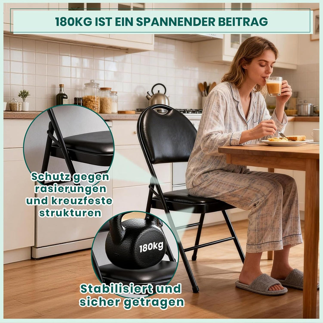 Klappstuhl 2er Set mit gepolstertem PU-Leder und Griff, Ultraviolette Geschosspolster&amp;Stabilem Metal