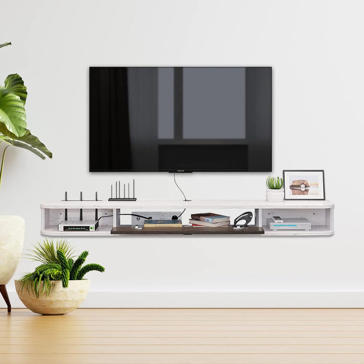 TV-Konsole / Fernsehkonsole / Fernsehtisch, schwimmend, mit Tür und Ablage, 120 cm, Grau / Weiss 120