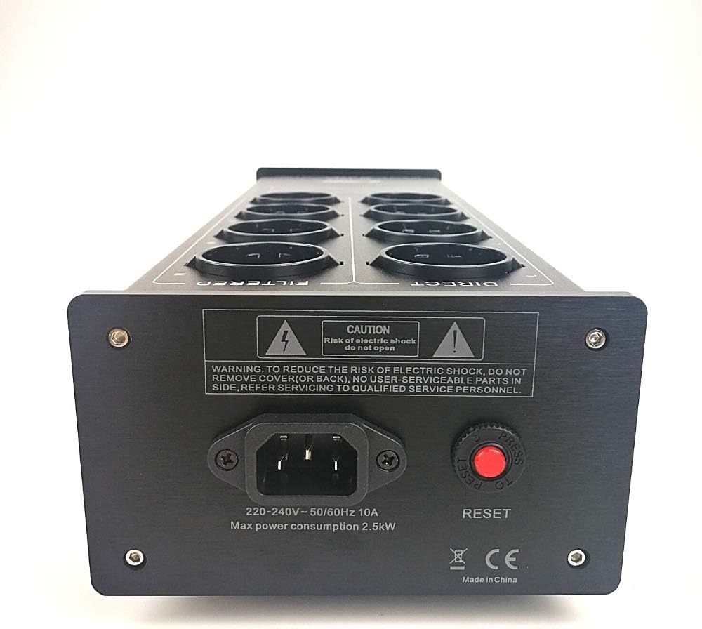 WAudio HiFi Netzfilter W-4000B, 8 Mehrfach Steckdosen mit Überspannungsschutz und Phasenlicht, Schwa
