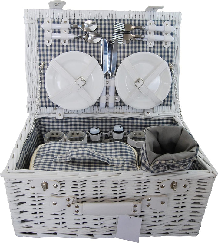 DVier Picknickkorb weiss weide f. 4 Personen inkl. Thermotasche