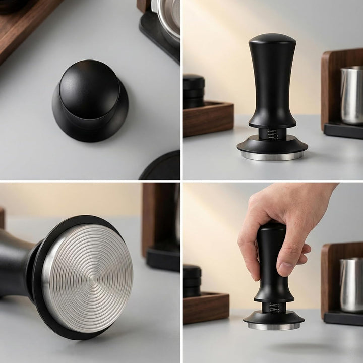 Verstellbarer Kaffee Tamper 58mm mit Federautomatik | Höhenverstellbar bis 12 mm, Rutschfester ergon