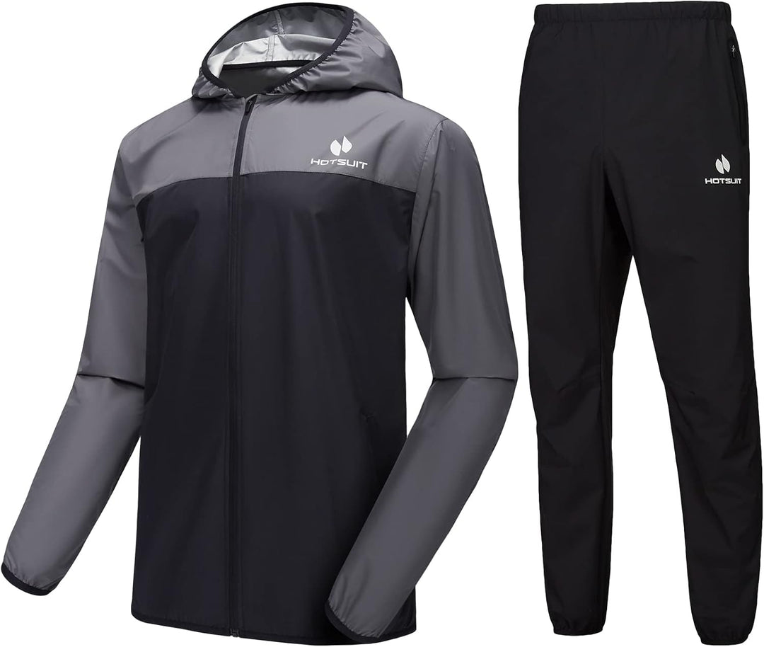 HOTSUIT Schwitzanzug Herren Trainingsanzüge Fitnessstudio Workout Übung Saunajacke Hose Ganzkörper S