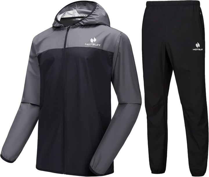 HOTSUIT Schwitzanzug Herren Trainingsanzüge Fitnessstudio Workout Übung Saunajacke Hose Ganzkörper S