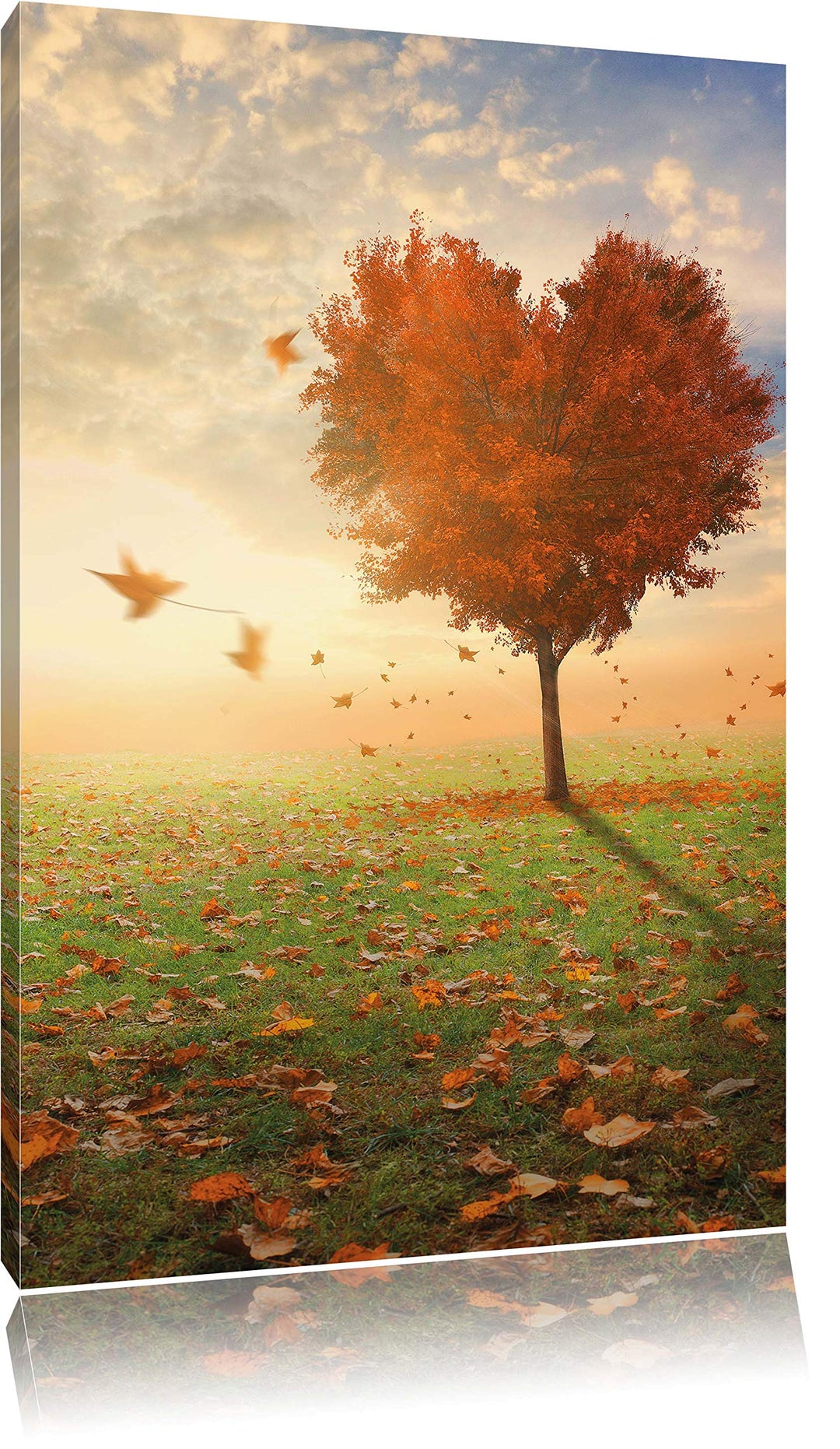 Pixxprint Herzbaum auf Wiese, Format: 70x100 auf hochkantiges Leinwand, 70x100