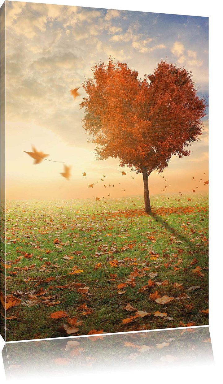 Pixxprint Herzbaum auf Wiese, Format: 70x100 auf hochkantiges Leinwand, 70x100