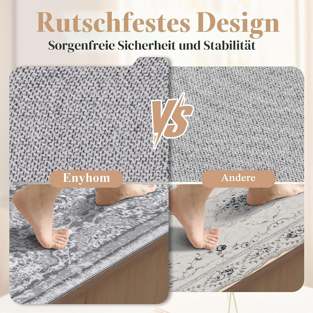 Enyhom Teppich Läufer 60 x 180cm Flauschig Weich Lang Läufer Waschbar Kurzflor Küchenläufer Teppichl