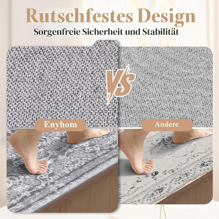 Enyhom Teppich Läufer 60 x 180cm Flauschig Weich Lang Läufer Waschbar Kurzflor Küchenläufer Teppichl