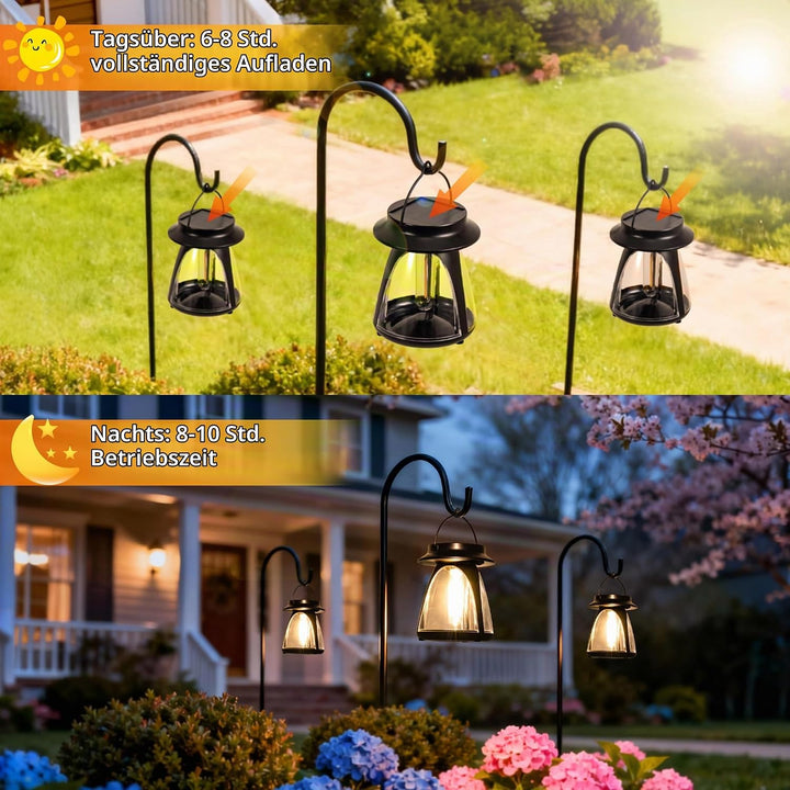 Solarlampen für Aussen Garten Hängend, 2 Stück Solarlaterne für Outdoor Wasserdicht Solarleuchten Dr