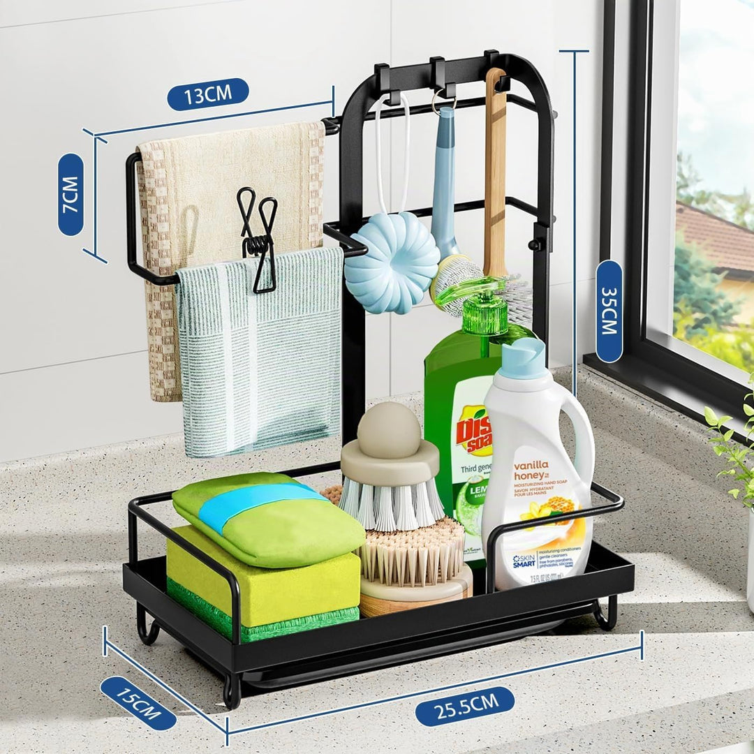 Küchen Spülbecken Organizer, Schwarz Spüle Organizer mit Abflusspfanne, Gross Waschbecken Schwammhal