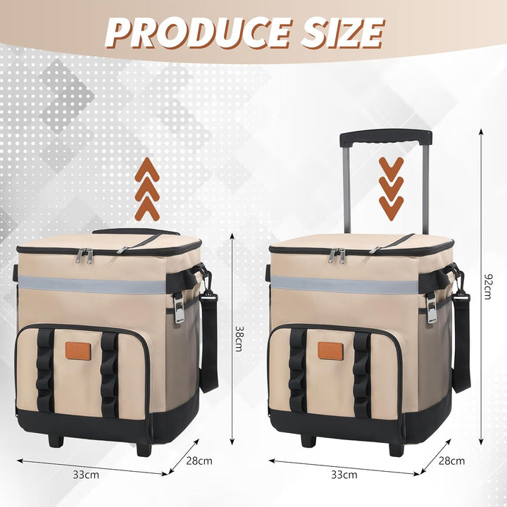 Grosse Kühlbox mit Rollen, isolierte Trolley-Kühltasche, robuster tragbarer Thermo-Kühler für Campin