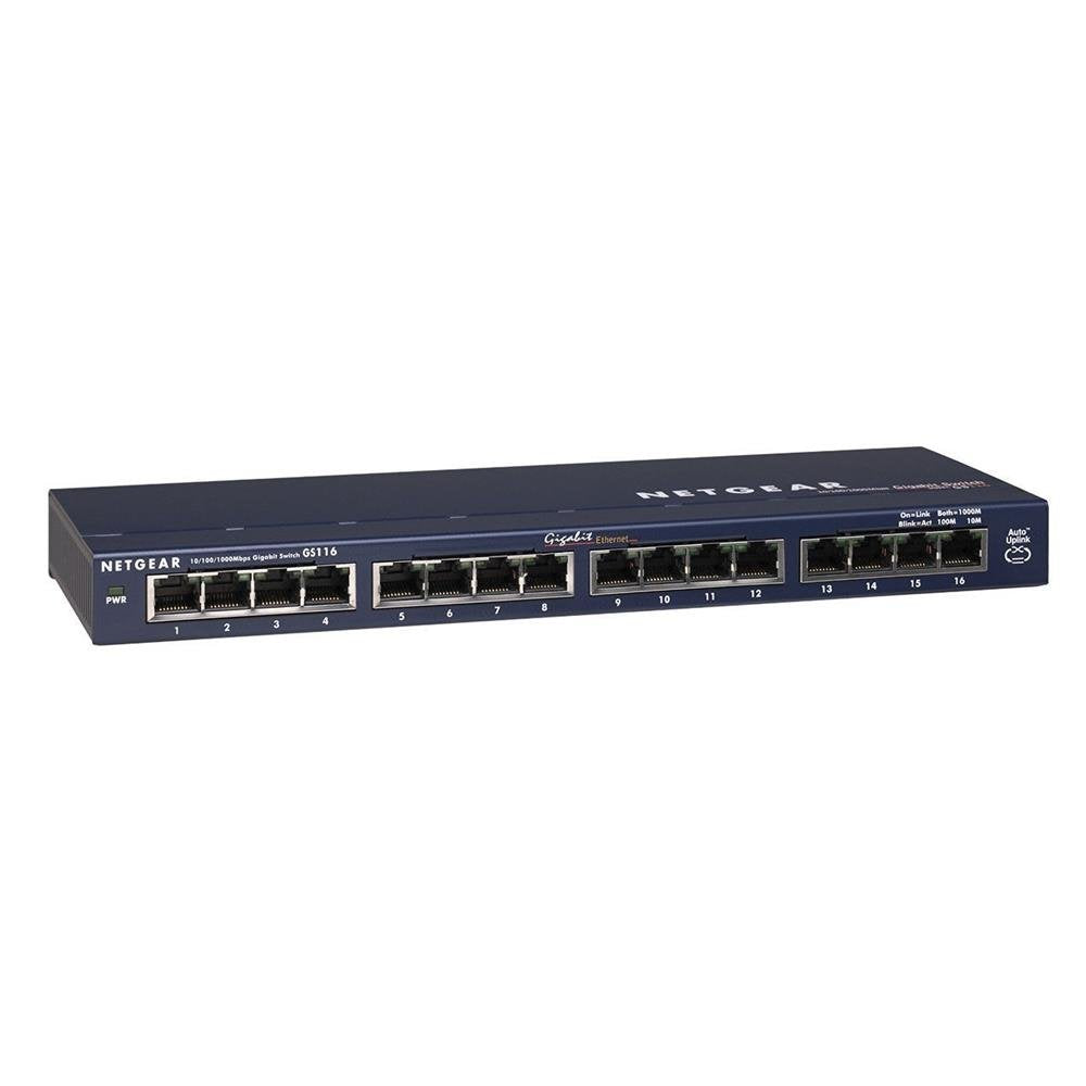 Netgear GS116GE Switch 16 Port Gigabit Ethernet LAN Switch (Plug-and-Play Netzwerk Switch, lüfterlos