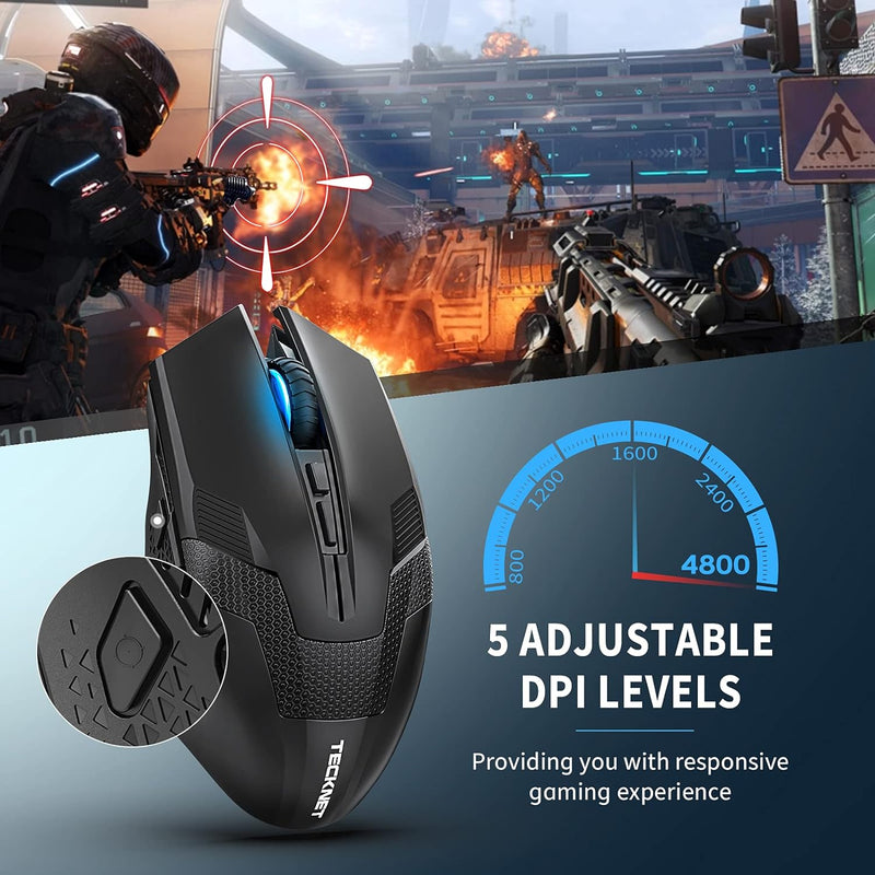 TECKNET Kabellose Gaming Maus, Raptor 2.4G Spieletauglichen Wireless Gamer Maus 8 Tasten, 4800 DPI,