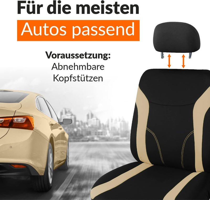 Upgrade4cars Auto-Sitzbezüge Vordersitze Beige Schwarz | Auto-Sitzschoner Set Universal für Fahrersi