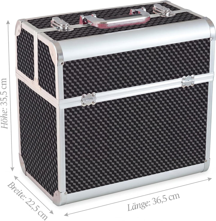 N&BF Kosmetikkoffer Gross Schwarz Carbon | Abschliessbarer Schminkkoffer & Beautycase aus Aluminium