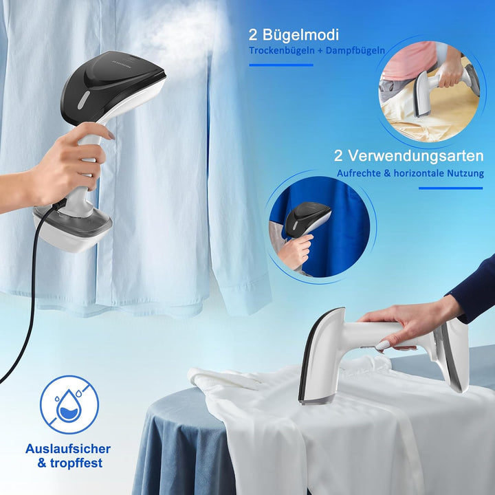 1800W Tragbarer Dampfglätter für Kleidung, 20-Sekunden Aufheizzeit | 2-in-1 Bügeleisen &amp; Faltenentfe