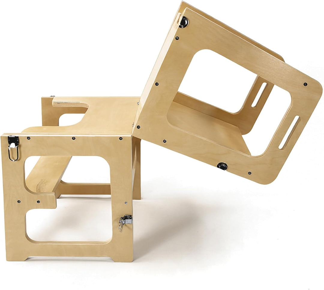 Lemodo 3in1 Lernturm aus Birkenholz Natur – Montessori Lernturm mit Maltafel, umbaubar zu Tisch &amp; St