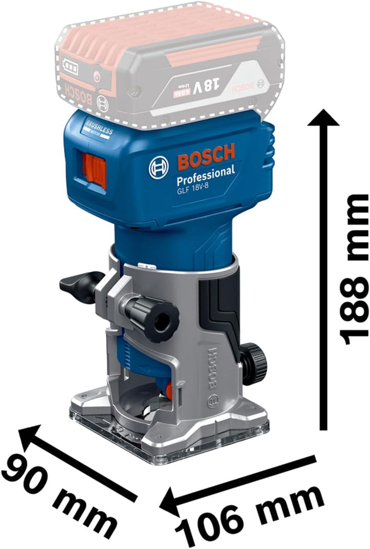 Bosch Professional 18V System Akku-Kantenfräse GLF 18V-8 (inkl. Parallelanschl., Saugadapter Oberflä