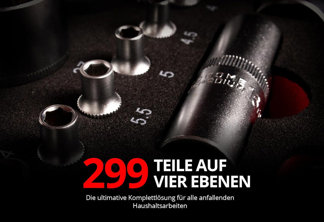 Mephisto Werkzeugtrolley Werkzeugkoffer mit Trolleyfunktion gefüllt mit Werkzeug Set 299 tlg. Werkze