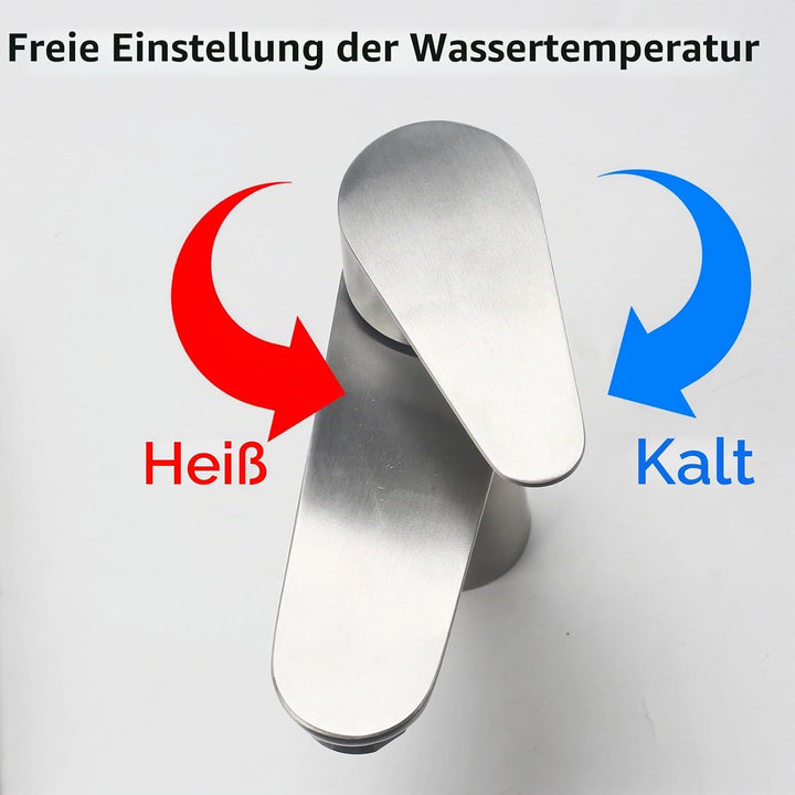 Waschtischarmatur für Bad aus Edelstahl 304, Wasserhahn Bad mit Schlauch, Einstellbare Temperatur Ar