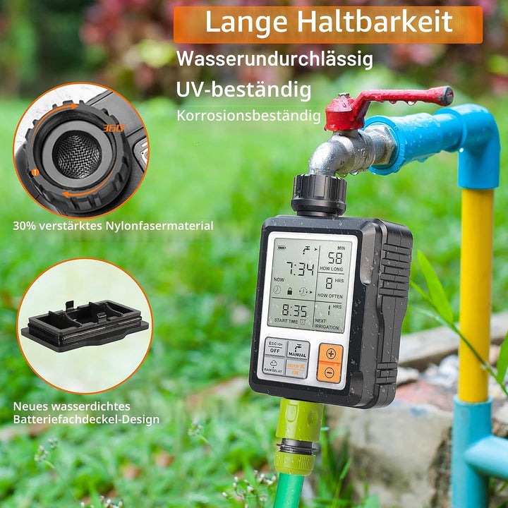 CROSOFMI Bewässerungscomputer Wasserzeitschaltuhr Garten Zeitschaltuhr Bewässerung,Grosses 3-Zoll-Di