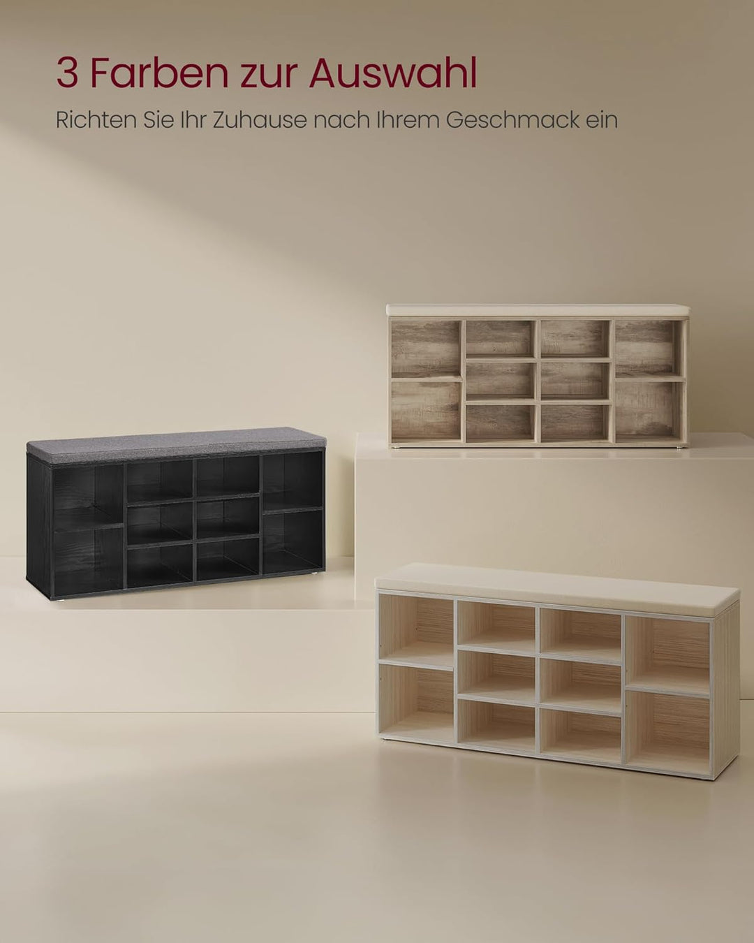 VASAGLE Custos Kollektion - Schuhbank, Schuhregal mit Sitzfläche, Sitzbank mit Stauraum, gepolstert,