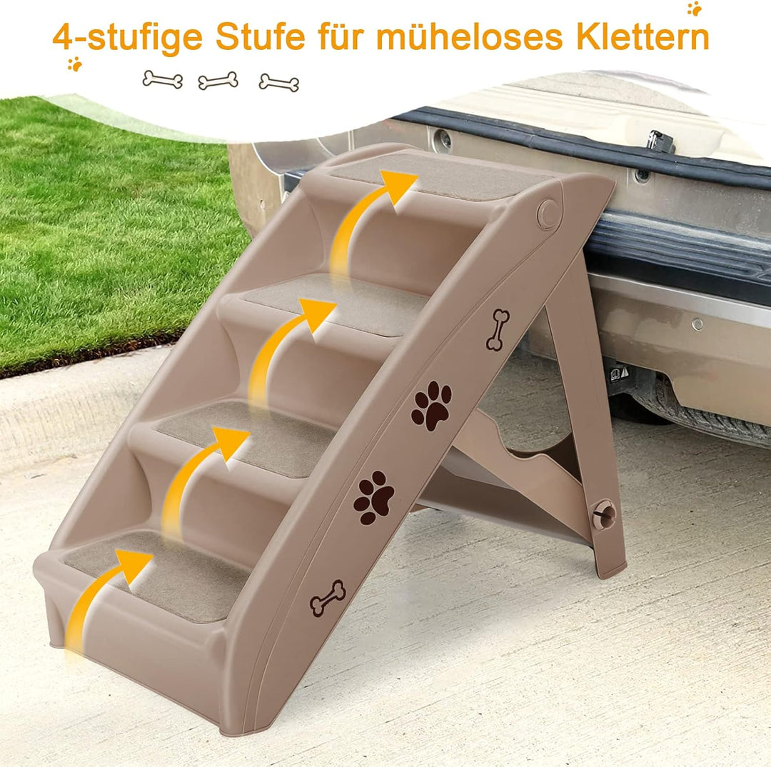 GOPLUS Hundetreppe mit 4 Stufen, Tragbare Tiertreppe aus Kunststoff, Klappbare Treppe für Haustiere,