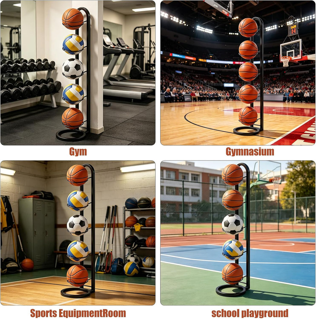Ballständer, 5 Stufiger Ball Aufbewahrung,Abnehmbarer, aufstellbarer Ballständer, Basketballkorb, ge