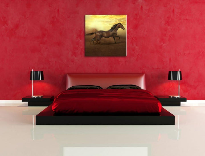 Rennendes Wildpferd, Format: 70x70 auf Leinwand, XXL riesige Bilder fertig gerahmt mit Keilrahmen, K