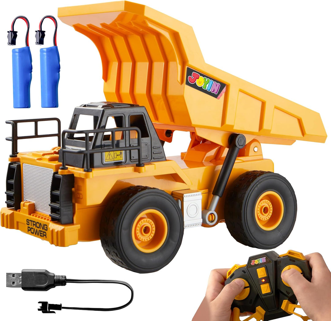 JOYIN Ferngesteuerter LKW Muldenkipper, 2,4 GHz RC Kipplaster Traktor Bagger Spielzeug mit Licht und
