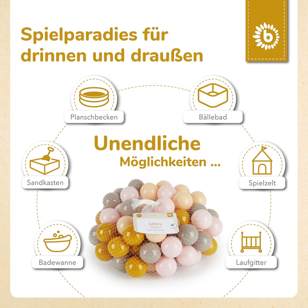 Bieco Bälle für Bällebad Sunrise | 100 Stück | Bunte Bälle | Bällebad Kinder | Bällebad Baby | Bälle