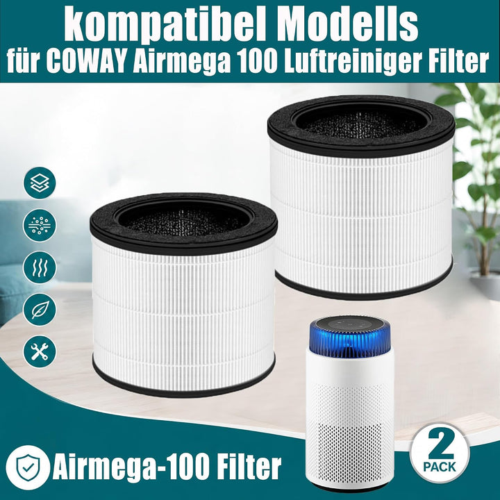 2 Stück Airmega-100 Ersatzfilter für COWAY Airmega 100 Luftreiniger Filter