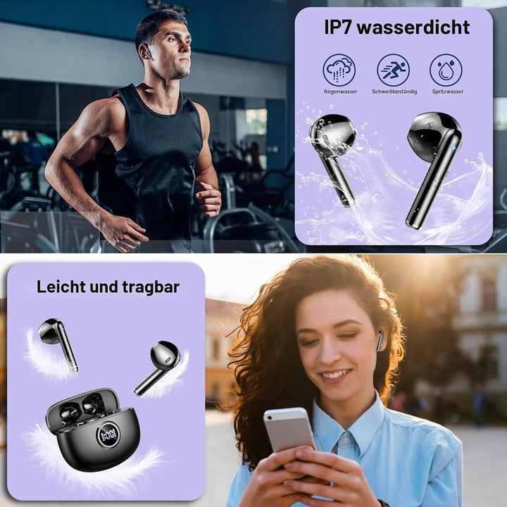 Bluetooth Kopfhörer, Kopfhörer Kabellos Bluetooth 5.4 mit 4 HD Mic Stereo HiFi, In Ear Kopfhörer 40H