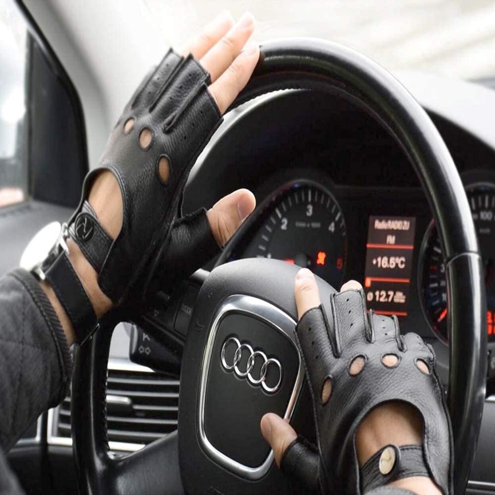 Herren Fingerlose Lederhandschuhe Hirschleder Halber Finger Ungefüttert Motorrad Outdoor Autohandsch