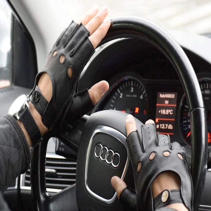 Herren Fingerlose Lederhandschuhe Hirschleder Halber Finger Ungefüttert Motorrad Outdoor Autohandsch